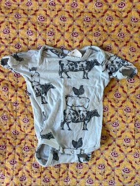 Kate Quinn • Light Blue Stacked Farm Animals Bodysuit (Size 0-3 m)